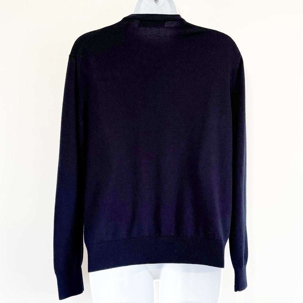 SAKS FIFTH AVENUE Wool Sweater V Neck Cut Navy Blue Large - Picture 2 of 9